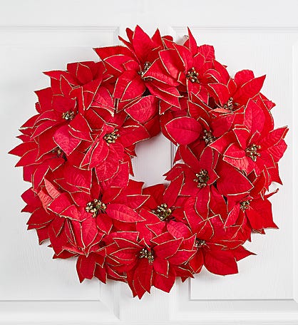 Shimmering Poinsettia Wreath - 20"